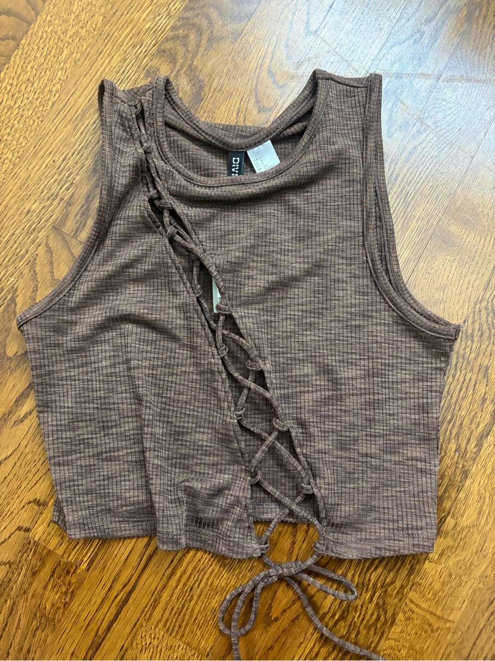 H&M Brown Ribbed Lace-Up Crop Tank